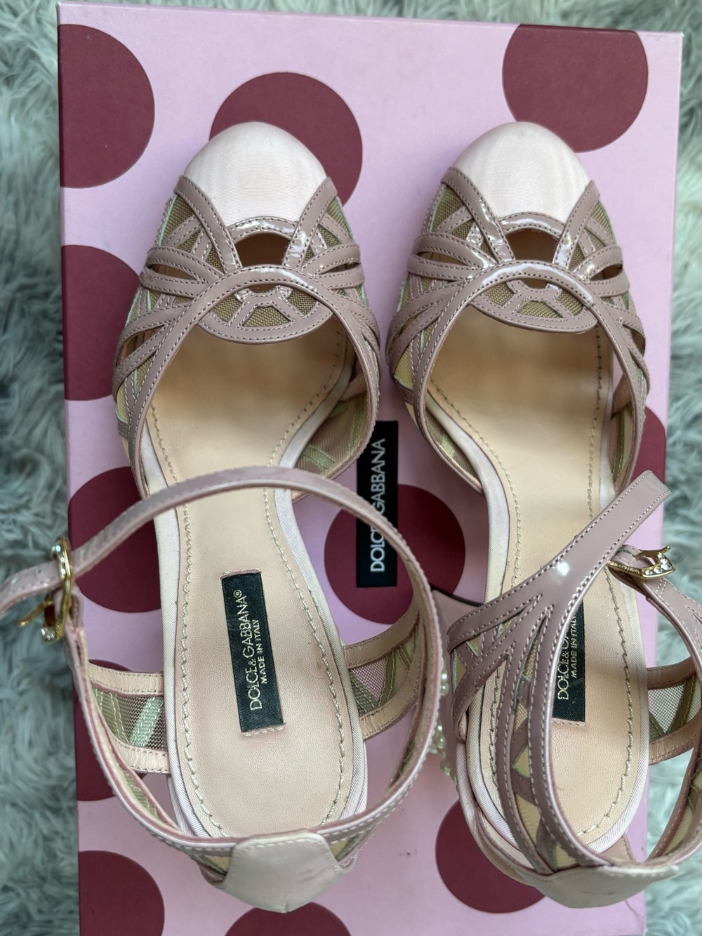 Dolce & Gabbana Blush Pink Leather & Mesh Peep-Toe Heels